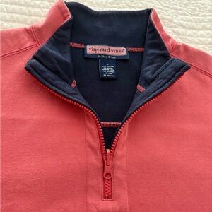 Vineyard Vines Coral Quarter-Zip with Navy Collar, Cuffs and Hem Logo Size L
